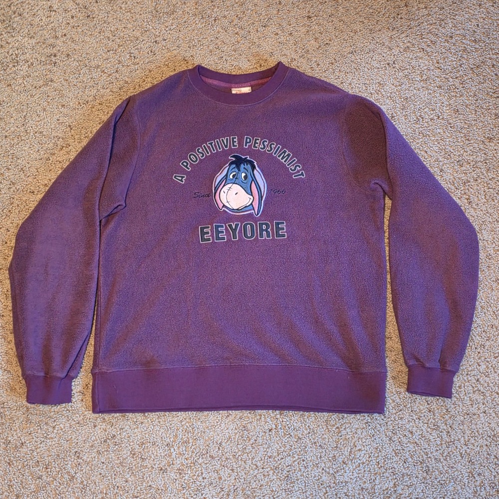 Disney Store Eeyore Purple Fleece Sweatshirt Positive Pessimist Small Mens Women